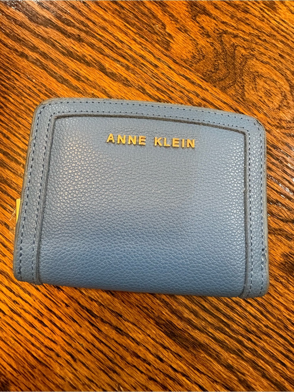 Anne Klein Pebbled Leather Card Holder Wallet in Slate Blue